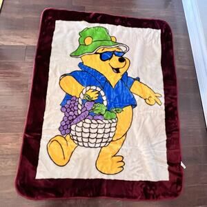 VTG Disney Winnie Pooh In Sunglasses Kids Baby Plush Blanket SOFT 53” x 43"